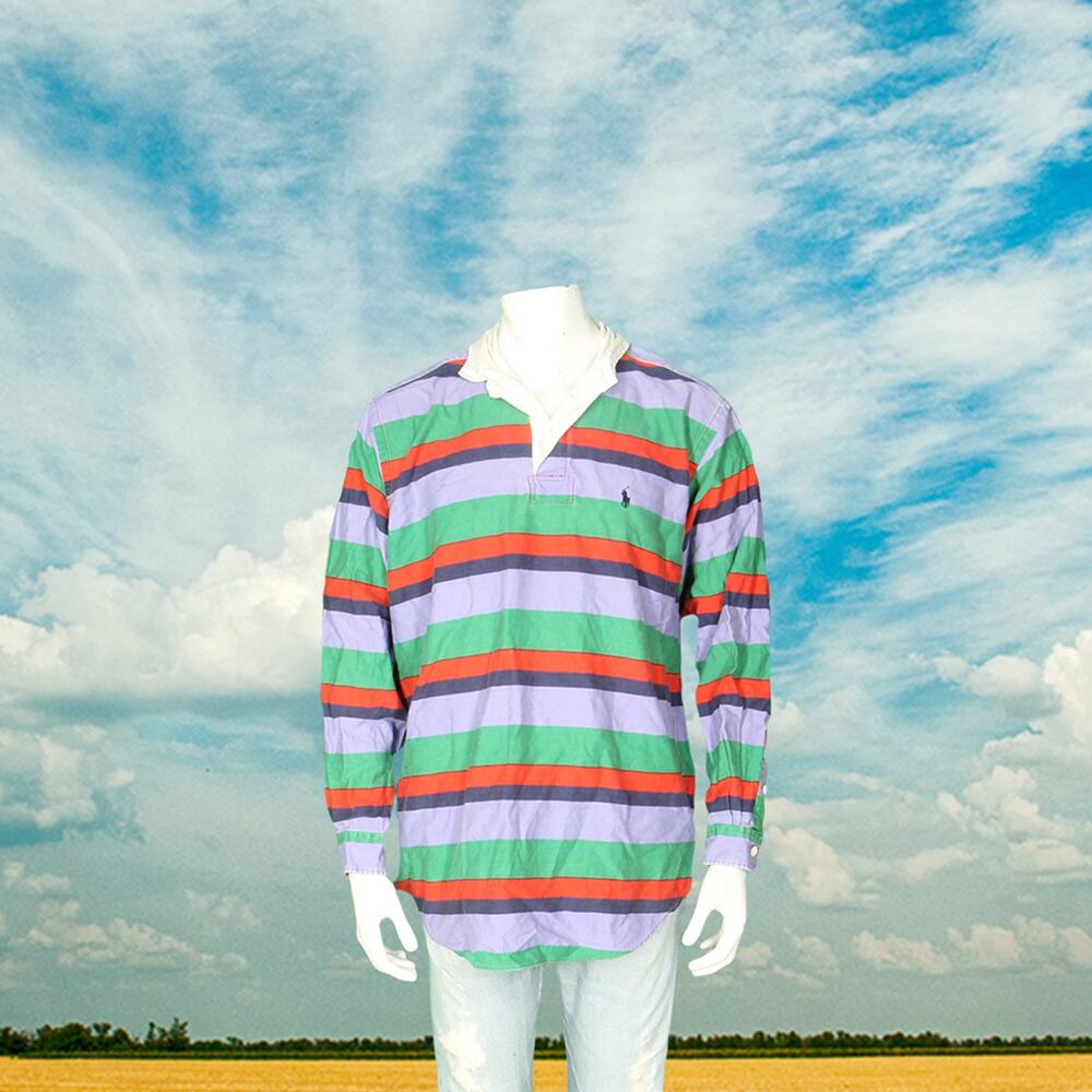 Vintage Polo Ralph Lauren Multi Striped Rugby Cotton Long Sleeve Shirt M